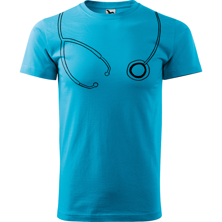 Ručně malované pánské bavlněné tričko - Stetoskop Barva trička: TYRKYSOVÁ, Velikost trička: XXL, Barva motivu: ČERNÁ