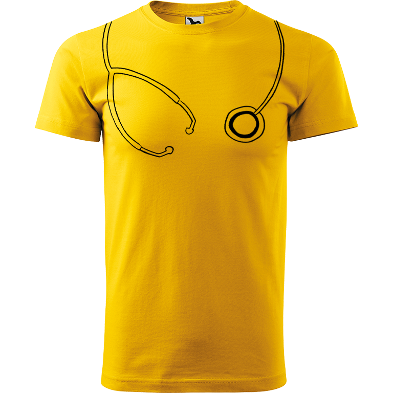 Ručně malované pánské bavlněné tričko - Stetoskop Barva trička: ŽLUTÁ, Velikost trička: XL, Barva motivu: ČERNÁ