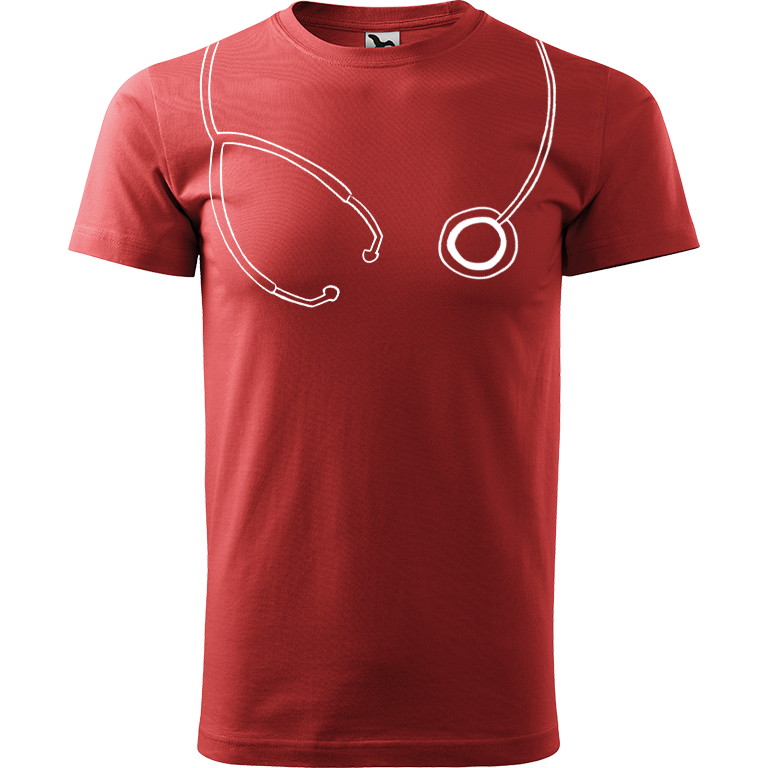 Ručně malované pánské bavlněné tričko - Stetoskop Barva trička: BORDÓ, Velikost trička: XXL, Barva motivu: BÍLÁ