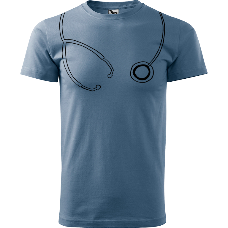 Ručně malované pánské bavlněné tričko - Stetoskop Barva trička: DENIM, Velikost trička: XS, Barva motivu: ČERNÁ
