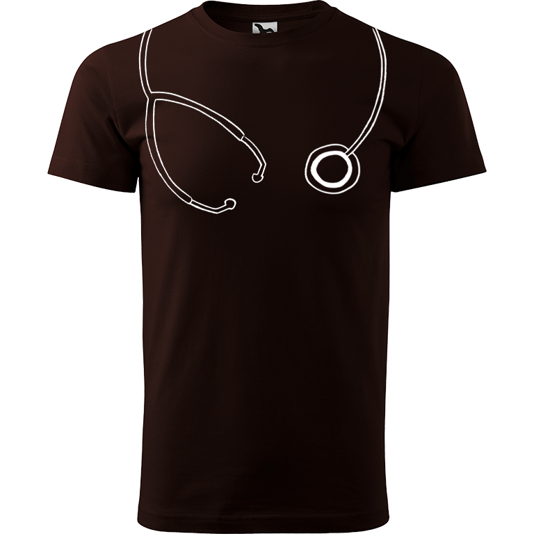 Ručně malované pánské bavlněné tričko - Stetoskop Barva trička: KÁVOVÁ, Velikost trička: XL, Barva motivu: BÍLÁ