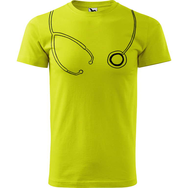 Ručně malované pánské bavlněné tričko - Stetoskop Barva trička: LIMETKOVÁ, Velikost trička: XXL, Barva motivu: ČERNÁ