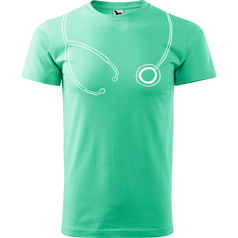 Ručně malované pánské bavlněné tričko - Stetoskop Barva trička: MÁTOVÁ, Velikost trička: XL, Barva motivu: BÍLÁ
