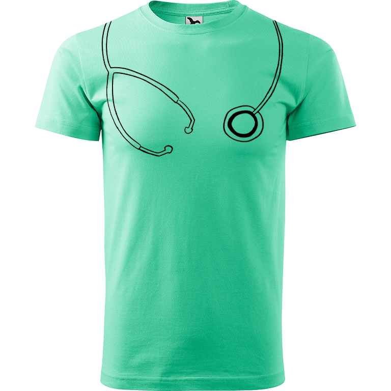 Ručně malované pánské bavlněné tričko - Stetoskop Barva trička: MÁTOVÁ, Velikost trička: XL, Barva motivu: ČERNÁ