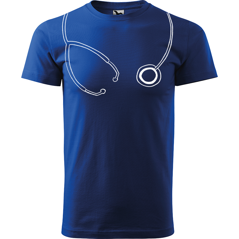 Ručně malované pánské bavlněné tričko - Stetoskop Barva trička: MODRÁ, Velikost trička: S, Barva motivu: BÍLÁ