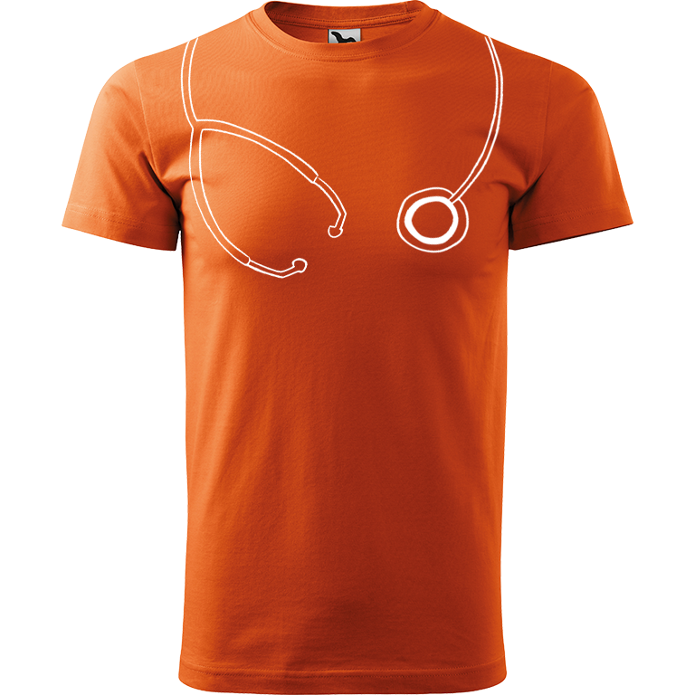 Ručně malované pánské bavlněné tričko - Stetoskop Barva trička: ORANŽOVÁ, Velikost trička: S, Barva motivu: BÍLÁ