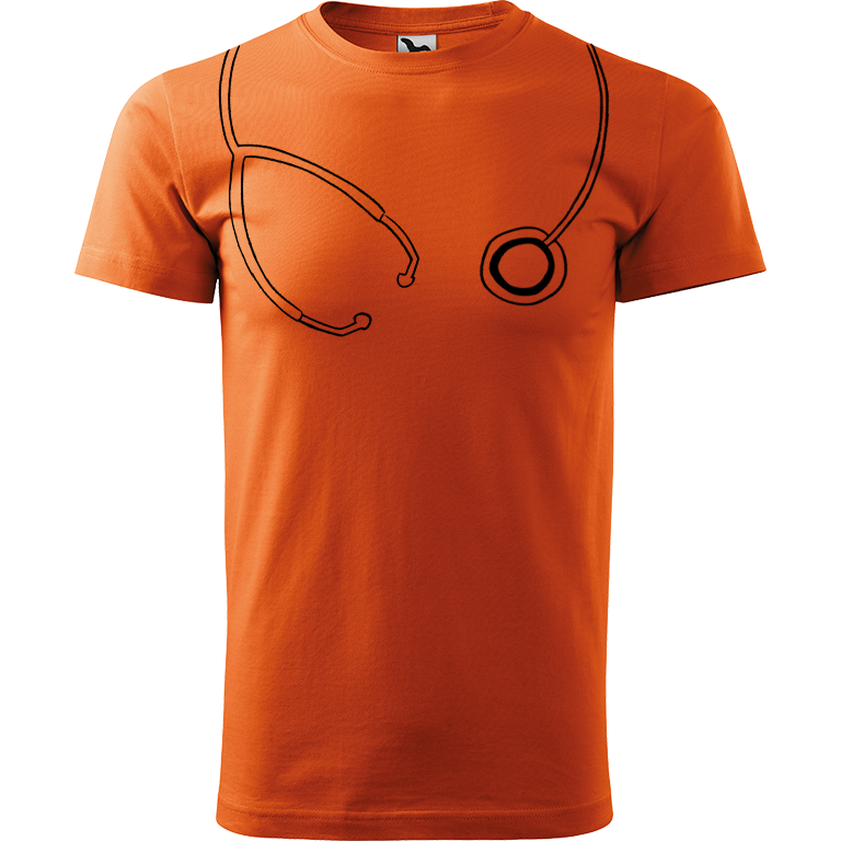 Ručně malované pánské bavlněné tričko - Stetoskop Barva trička: ORANŽOVÁ, Velikost trička: XXL, Barva motivu: ČERNÁ