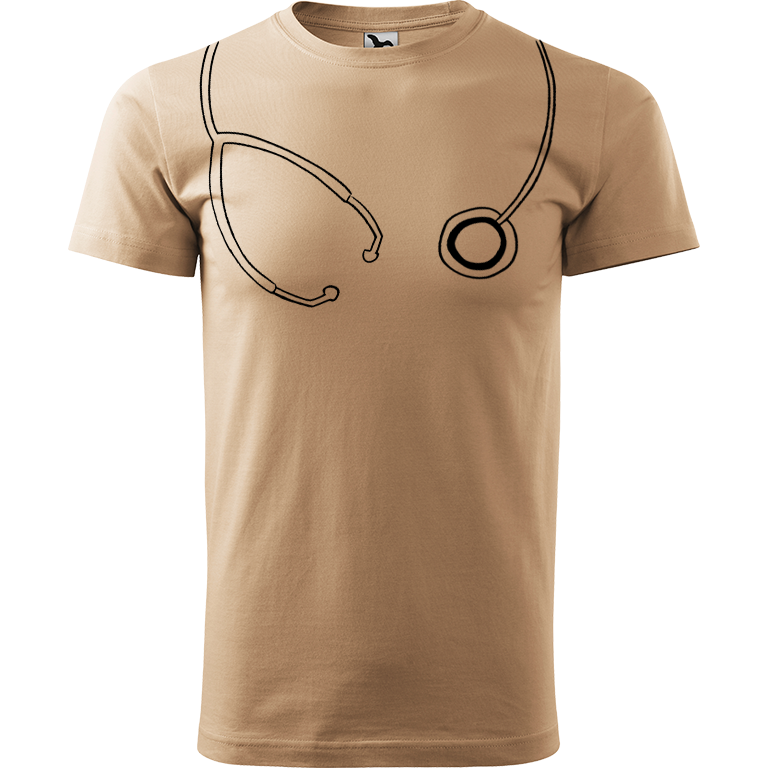 Ručně malované pánské bavlněné tričko - Stetoskop Barva trička: PÍSKOVÁ, Velikost trička: XL, Barva motivu: ČERNÁ