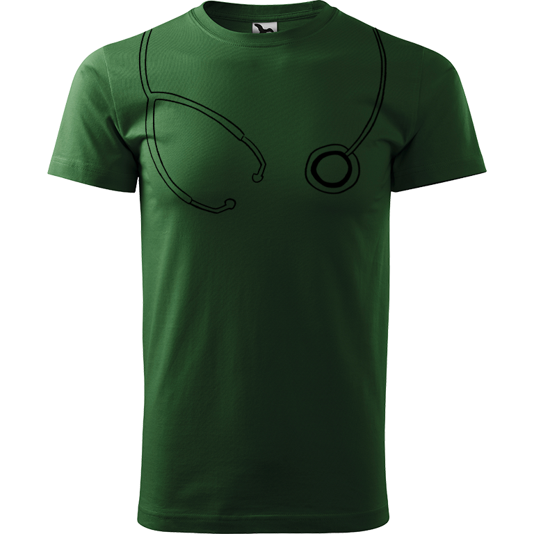 Ručně malované pánské bavlněné tričko - Stetoskop Barva trička: TMAVĚ ZELENÁ, Velikost trička: M, Barva motivu: ČERNÁ