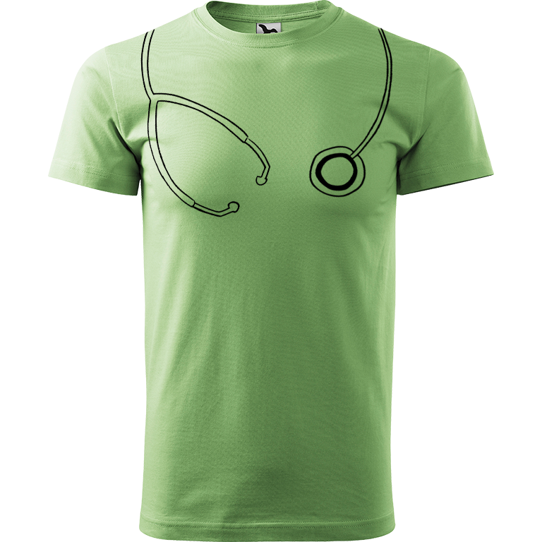 Ručně malované pánské bavlněné tričko - Stetoskop Barva trička: TRÁVOVĚ ZELENÁ, Velikost trička: XL, Barva motivu: ČERNÁ