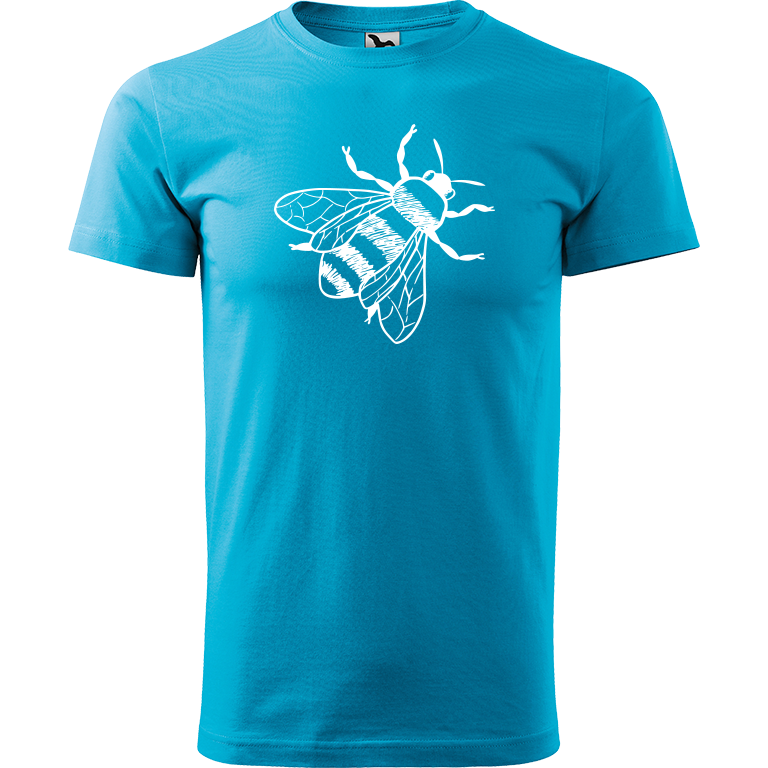Ručně malované pánské bavlněné tričko - Včela Barva trička: TYRKYSOVÁ, Velikost trička: XXL, Barva motivu: BÍLÁ