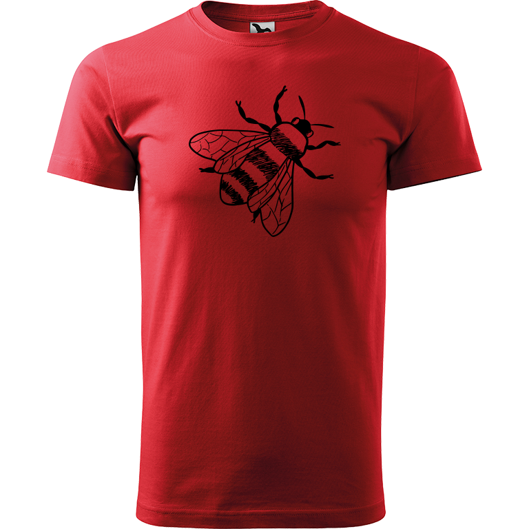 Ručně malované pánské bavlněné tričko - Včela Barva trička: ČERVENÁ, Velikost trička: L, Barva motivu: ČERNÁ
