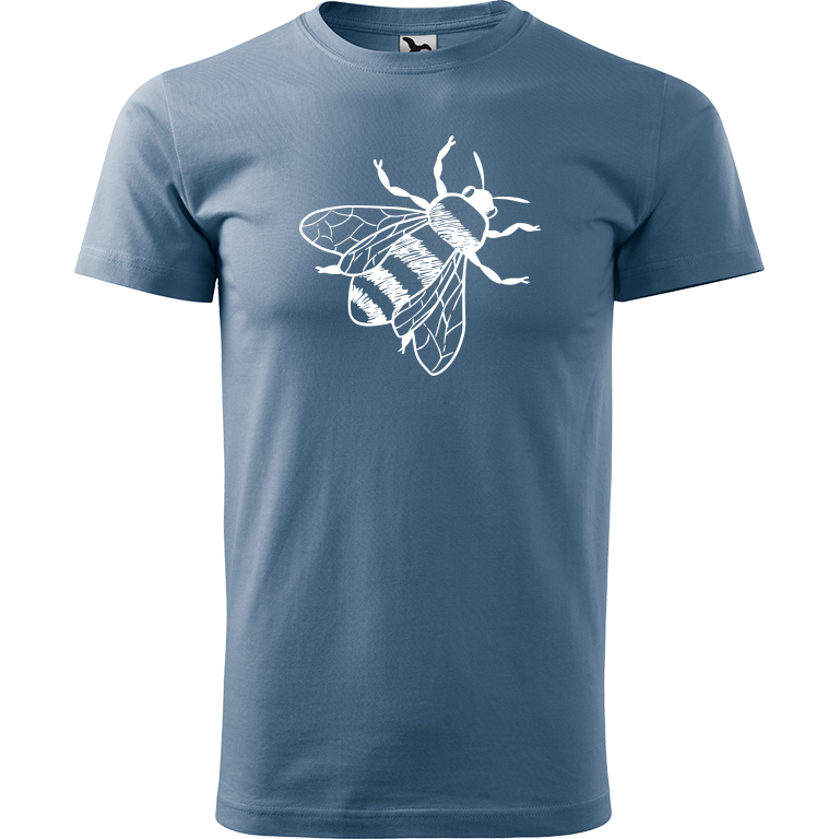 Ručně malované pánské bavlněné tričko - Včela Barva trička: DENIM, Velikost trička: XS, Barva motivu: BÍLÁ