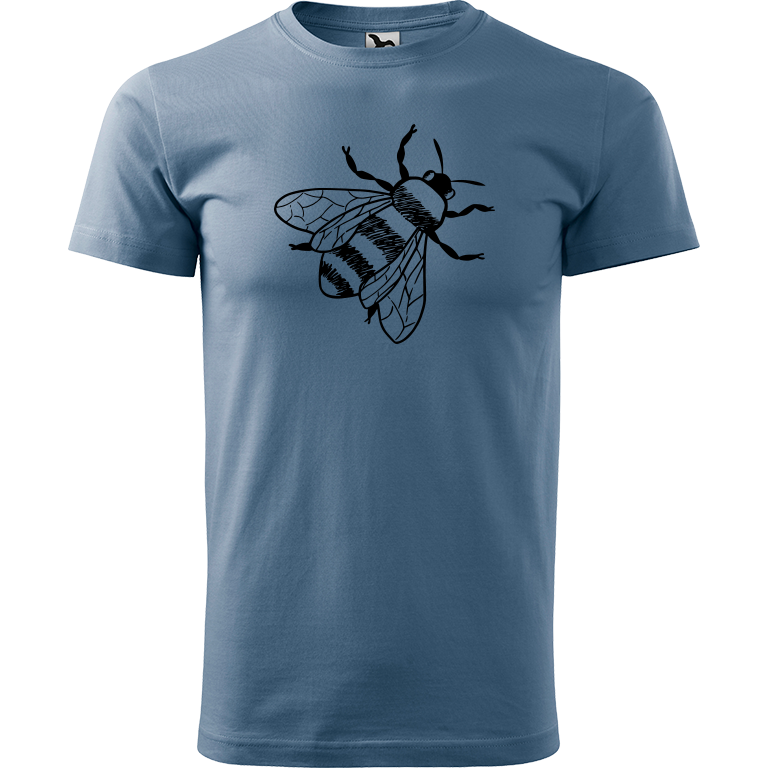 Ručně malované pánské bavlněné tričko - Včela Barva trička: DENIM, Velikost trička: S, Barva motivu: ČERNÁ