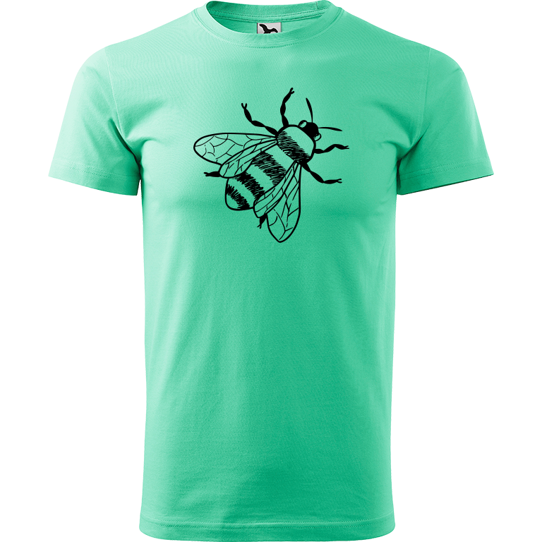 Ručně malované pánské bavlněné tričko - Včela Barva trička: MÁTOVÁ, Velikost trička: XL, Barva motivu: ČERNÁ