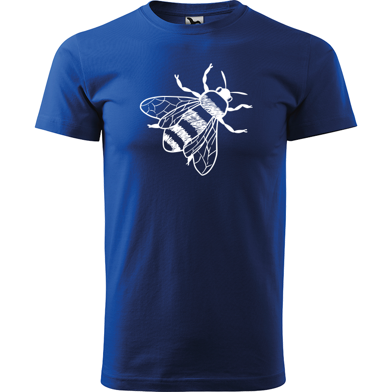 Ručně malované pánské bavlněné tričko - Včela Barva trička: MODRÁ, Velikost trička: XS, Barva motivu: BÍLÁ