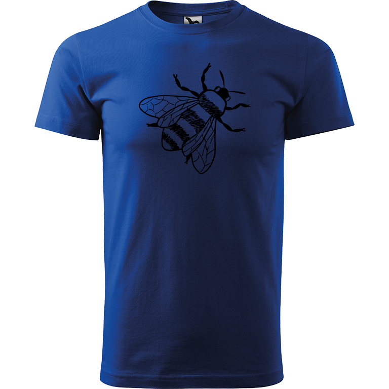 Ručně malované pánské bavlněné tričko - Včela Barva trička: MODRÁ, Velikost trička: M, Barva motivu: ČERNÁ
