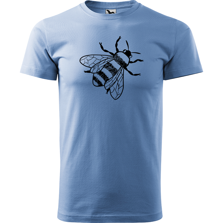 Ručně malované pánské bavlněné tričko - Včela Barva trička: NEBESKY MODRÁ, Velikost trička: M, Barva motivu: ČERNÁ