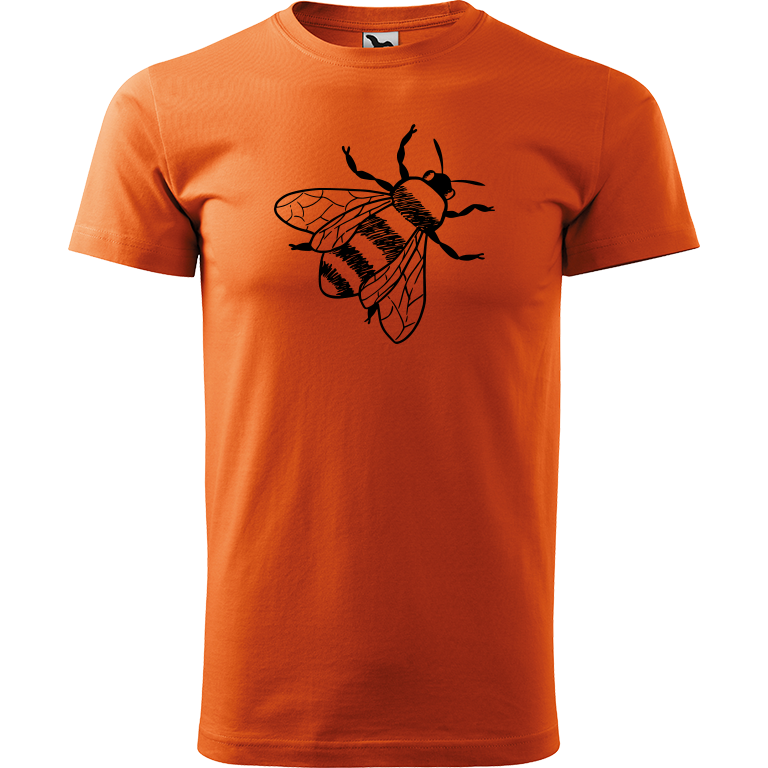 Ručně malované pánské bavlněné tričko - Včela Barva trička: ORANŽOVÁ, Velikost trička: XXL, Barva motivu: ČERNÁ