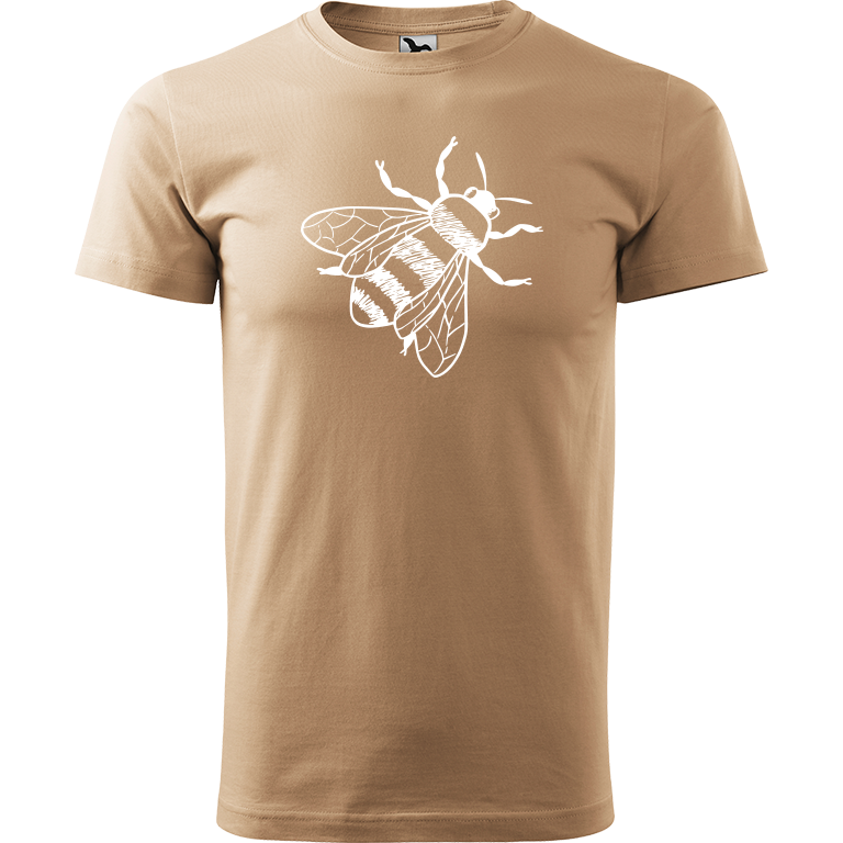 Ručně malované pánské bavlněné tričko - Včela Barva trička: PÍSKOVÁ, Velikost trička: XL, Barva motivu: BÍLÁ