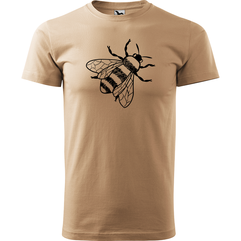 Ručně malované pánské bavlněné tričko - Včela Barva trička: PÍSKOVÁ, Velikost trička: XL, Barva motivu: ČERNÁ