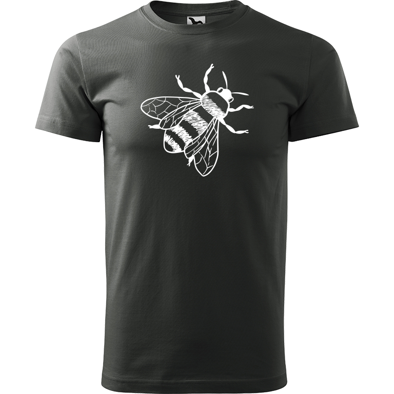 Ručně malované pánské bavlněné tričko - Včela Barva trička: TMAVÁ BŘIDLICE, Velikost trička: XXL, Barva motivu: BÍLÁ