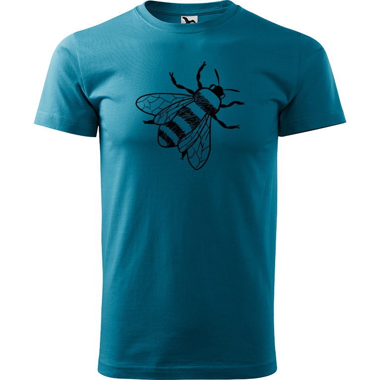Ručně malované pánské bavlněné tričko - Včela Barva trička: TMAVĚ TYRKYSOVÁ, Velikost trička: XXL, Barva motivu: ČERNÁ
