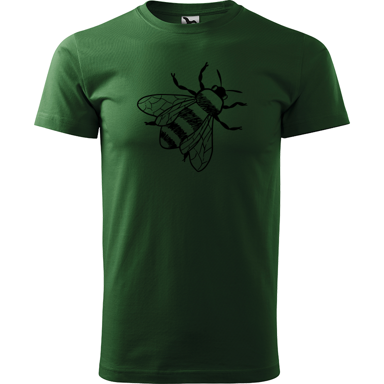Ručně malované pánské bavlněné tričko - Včela Barva trička: TMAVĚ ZELENÁ, Velikost trička: S, Barva motivu: ČERNÁ