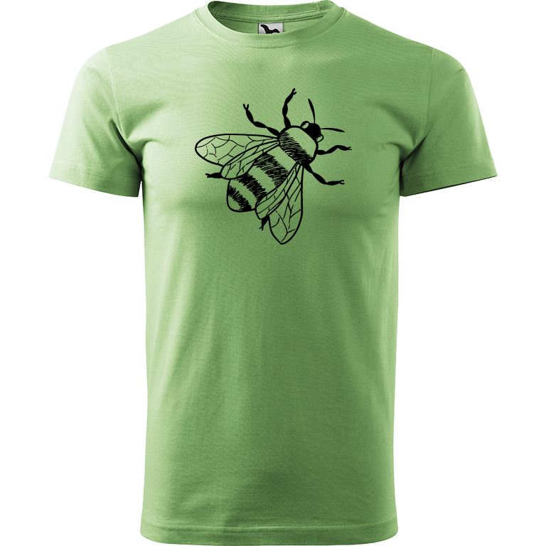 Ručně malované pánské bavlněné tričko - Včela Barva trička: TRÁVOVĚ ZELENÁ, Velikost trička: XL, Barva motivu: ČERNÁ