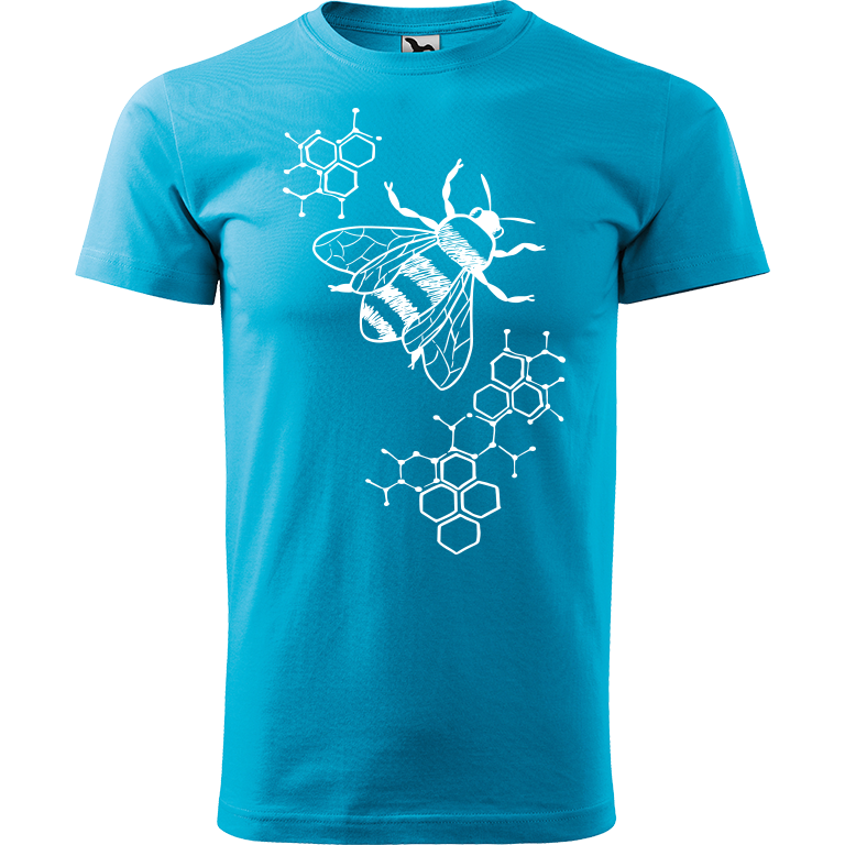 Ručně malované pánské bavlněné tričko - Včela - S plástvemi Barva trička: TYRKYSOVÁ, Velikost trička: M, Barva motivu: BÍLÁ