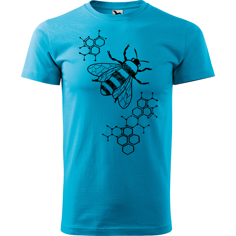 Ručně malované pánské bavlněné tričko - Včela - S plástvemi Barva trička: TYRKYSOVÁ, Velikost trička: XL, Barva motivu: ČERNÁ