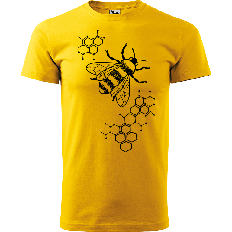 Ručně malované pánské bavlněné tričko - Včela - S plástvemi Barva trička: ŽLUTÁ, Velikost trička: S, Barva motivu: ČERNÁ