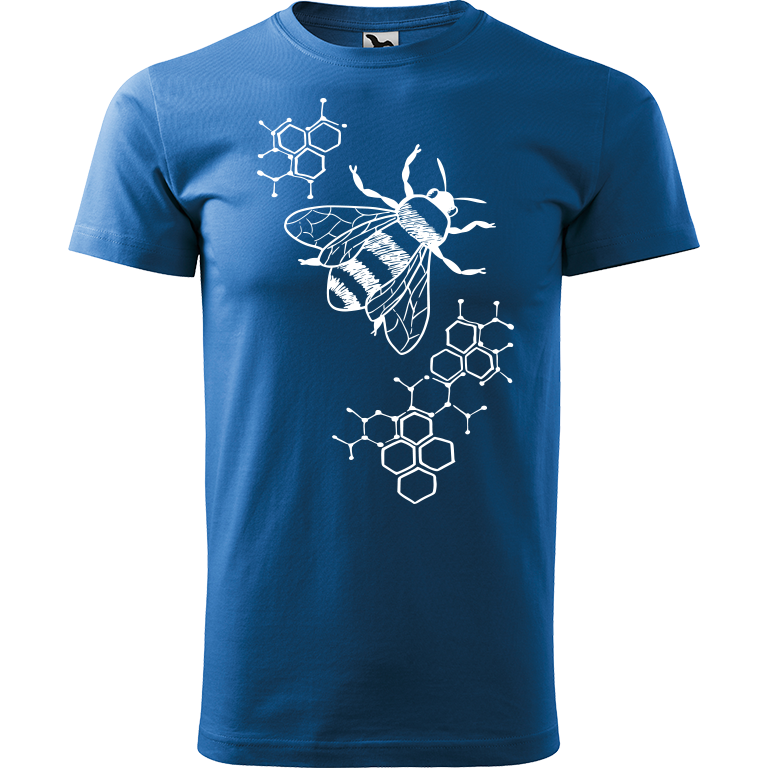 Ručně malované pánské bavlněné tričko - Včela - S plástvemi Barva trička: AZUROVÁ, Velikost trička: L, Barva motivu: BÍLÁ