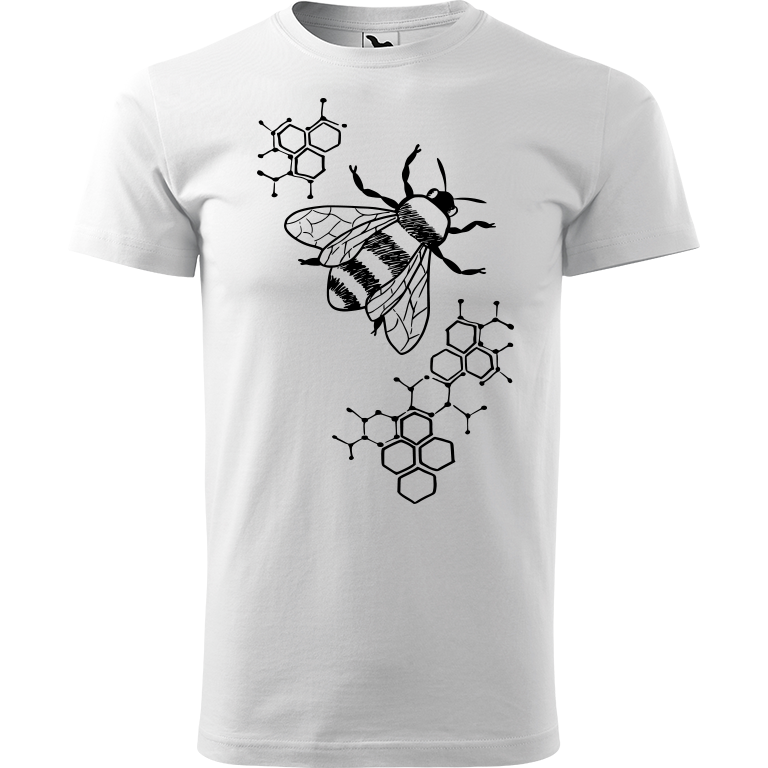 Ručně malované pánské bavlněné tričko - Včela - S plástvemi Barva trička: BÍLÁ, Velikost trička: XL, Barva motivu: ČERNÁ