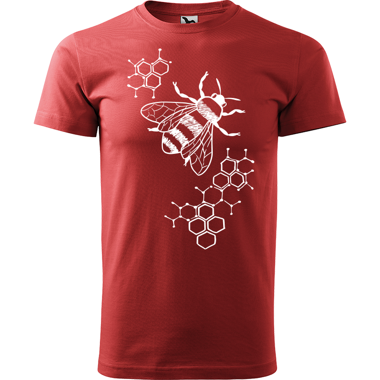 Ručně malované pánské bavlněné tričko - Včela - S plástvemi Barva trička: BORDÓ, Velikost trička: L, Barva motivu: BÍLÁ