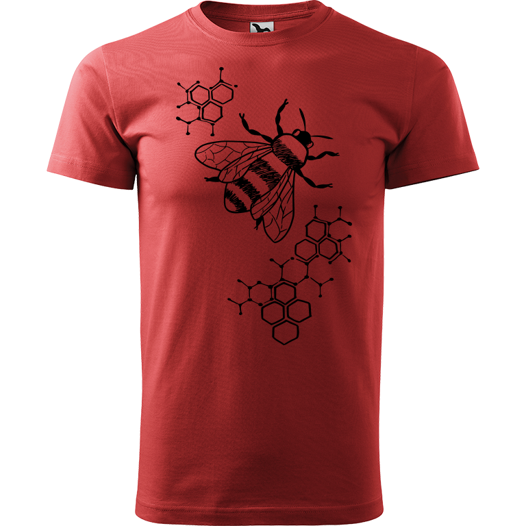 Ručně malované pánské bavlněné tričko - Včela - S plástvemi Barva trička: BORDÓ, Velikost trička: L, Barva motivu: ČERNÁ