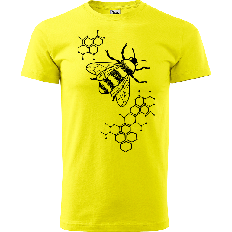 Ručně malované pánské bavlněné tričko - Včela - S plástvemi Barva trička: CITRONOVÁ, Velikost trička: XS, Barva motivu: ČERNÁ