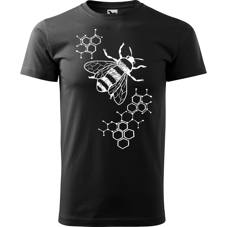 Ručně malované pánské bavlněné tričko - Včela - S plástvemi Barva trička: ČERNÁ, Velikost trička: XL, Barva motivu: BÍLÁ