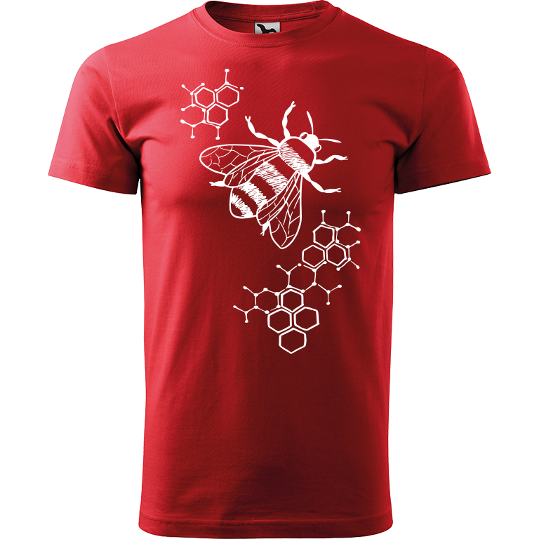 Ručně malované pánské bavlněné tričko - Včela - S plástvemi Barva trička: ČERVENÁ, Velikost trička: M, Barva motivu: BÍLÁ