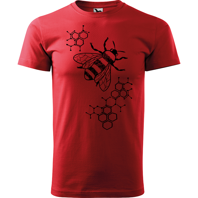 Ručně malované pánské bavlněné tričko - Včela - S plástvemi Barva trička: ČERVENÁ, Velikost trička: XS, Barva motivu: ČERNÁ