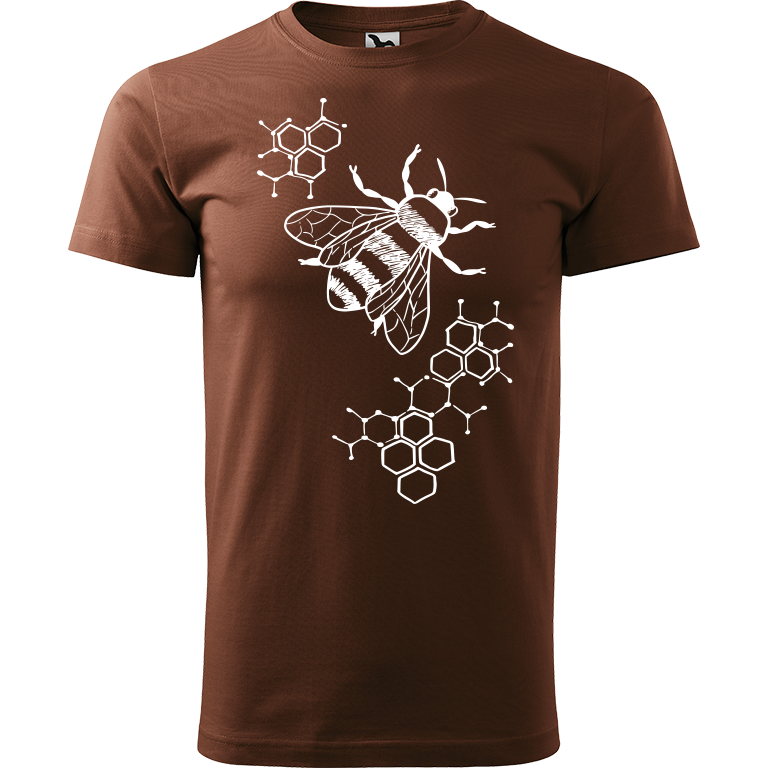 Ručně malované pánské bavlněné tričko - Včela - S plástvemi Barva trička: ČOKOLÁDOVÁ, Velikost trička: L, Barva motivu: BÍLÁ