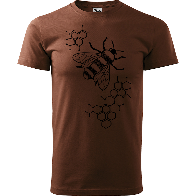 Ručně malované pánské bavlněné tričko - Včela - S plástvemi Barva trička: ČOKOLÁDOVÁ, Velikost trička: XS, Barva motivu: ČERNÁ