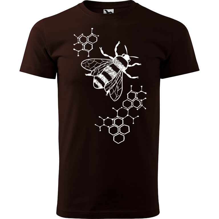 Ručně malované pánské bavlněné tričko - Včela - S plástvemi Barva trička: KÁVOVÁ, Velikost trička: L, Barva motivu: BÍLÁ