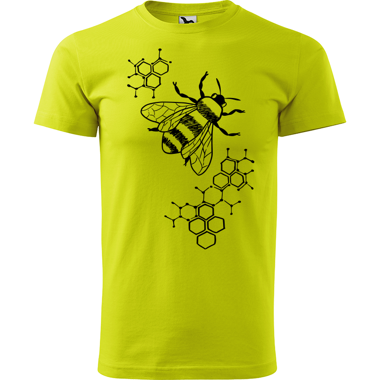Ručně malované pánské bavlněné tričko - Včela - S plástvemi Barva trička: LIMETKOVÁ, Velikost trička: L, Barva motivu: ČERNÁ