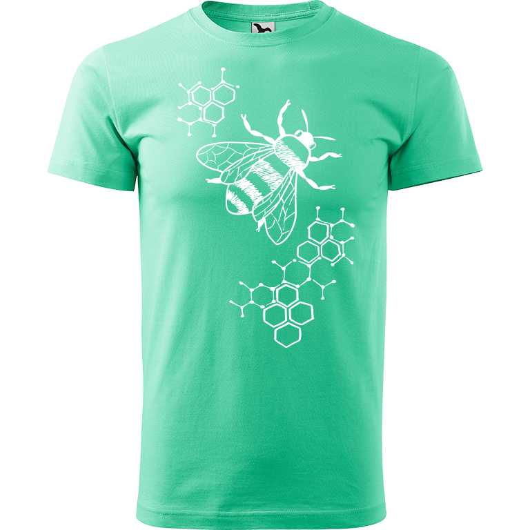 Ručně malované pánské bavlněné tričko - Včela - S plástvemi Barva trička: MÁTOVÁ, Velikost trička: L, Barva motivu: BÍLÁ