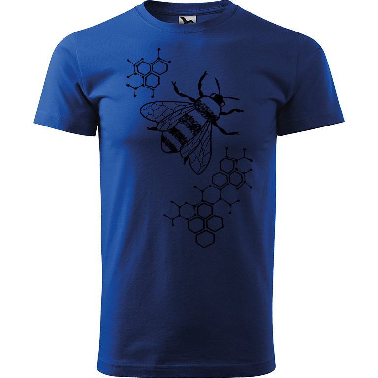Ručně malované pánské bavlněné tričko - Včela - S plástvemi Barva trička: MODRÁ, Velikost trička: XS, Barva motivu: ČERNÁ