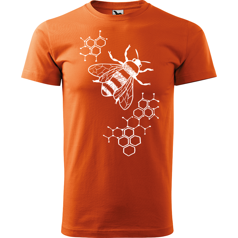 Ručně malované pánské bavlněné tričko - Včela - S plástvemi Barva trička: ORANŽOVÁ, Velikost trička: S, Barva motivu: BÍLÁ