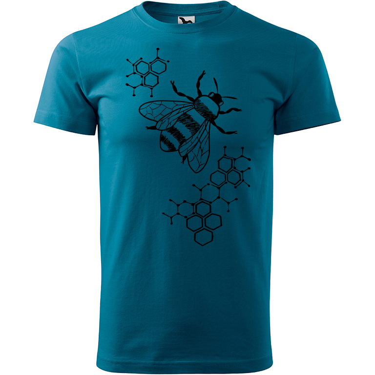 Ručně malované pánské bavlněné tričko - Včela - S plástvemi Barva trička: PETROLEJOVÁ, Velikost trička: XS, Barva motivu: ČERNÁ