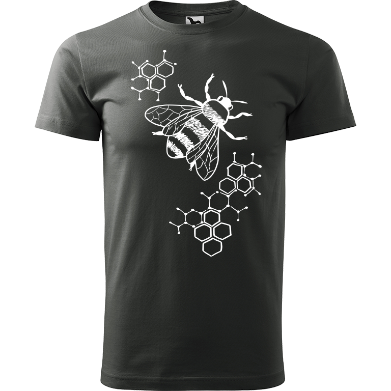 Ručně malované pánské bavlněné tričko - Včela - S plástvemi Barva trička: TMAVÁ BŘIDLICE, Velikost trička: XL, Barva motivu: BÍLÁ