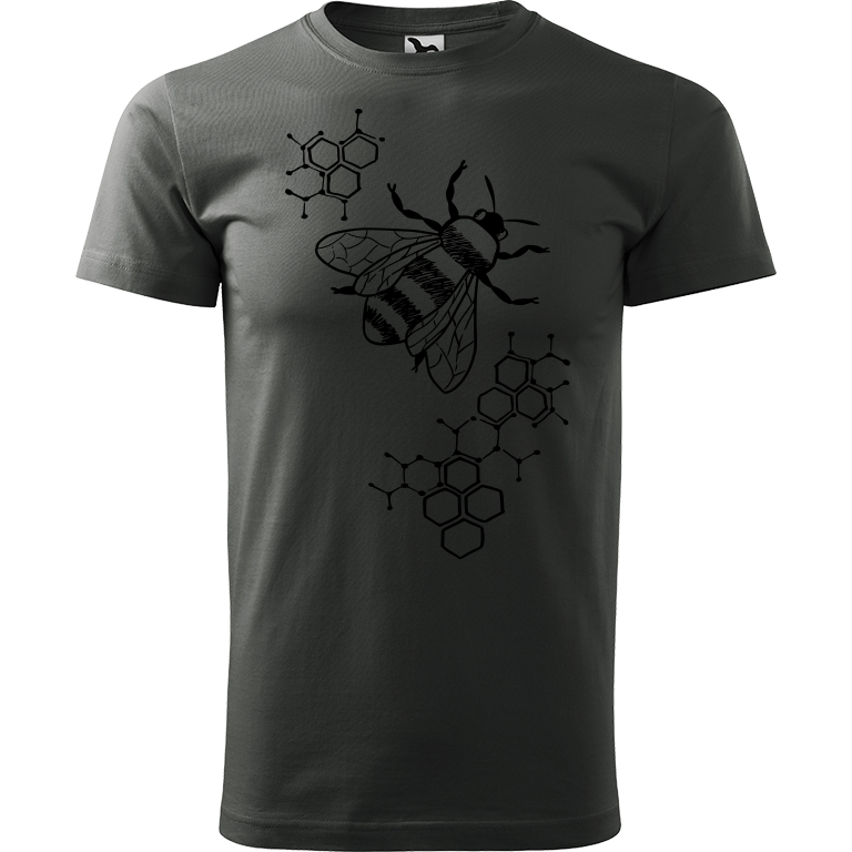 Ručně malované pánské bavlněné tričko - Včela - S plástvemi Barva trička: TMAVÁ BŘIDLICE, Velikost trička: L, Barva motivu: ČERNÁ